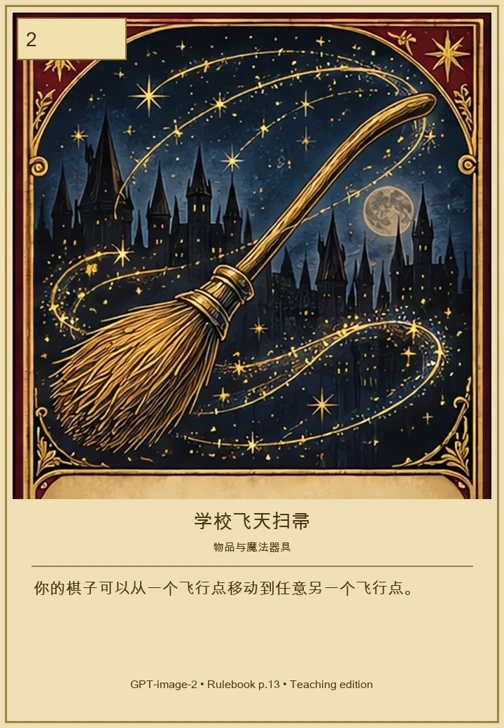学校飞天扫帚 · 移动值 2 · 你的棋子可以从一个飞行点移动到任意另一个飞行点。